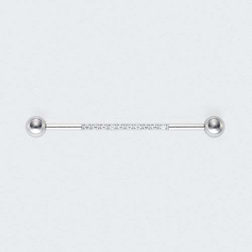 CZ Paved Pole Industrial Barbell in Silver - Titanium