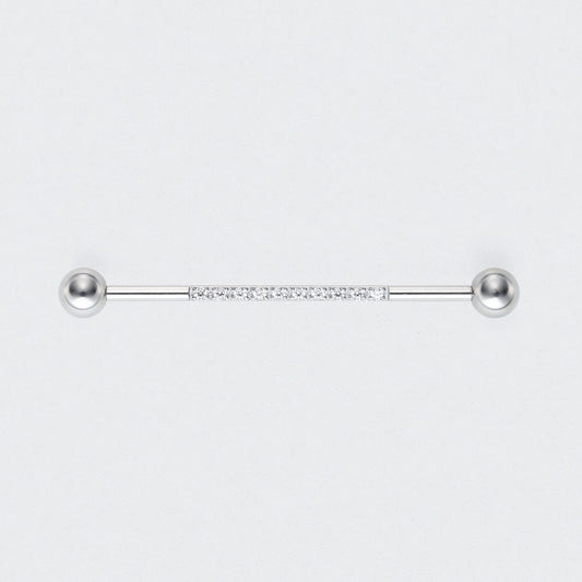 CZ Paved Pole Industrial Barbell in Silver - Titanium