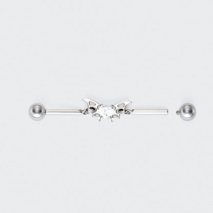 CZ Centre Butterfly Chain Industrial Barbell in Silver - Titanium