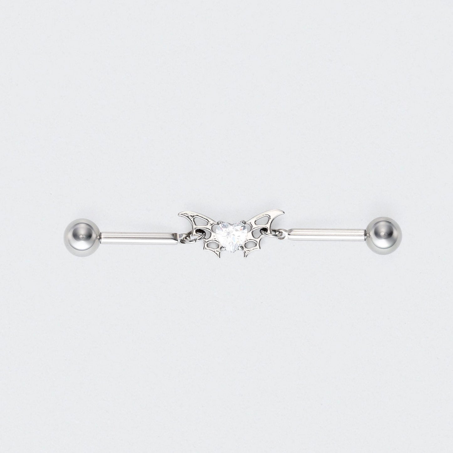 CZ Centre Butterfly Chain Industrial Barbell in Silver - Titanium