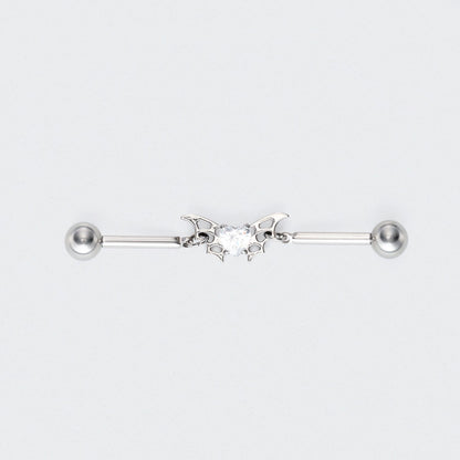 CZ Centre Butterfly Chain Industrial Barbell in Silver - Titanium