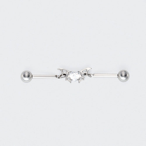 CZ Centre Butterfly Chain Industrial Barbell in Silver - Titanium