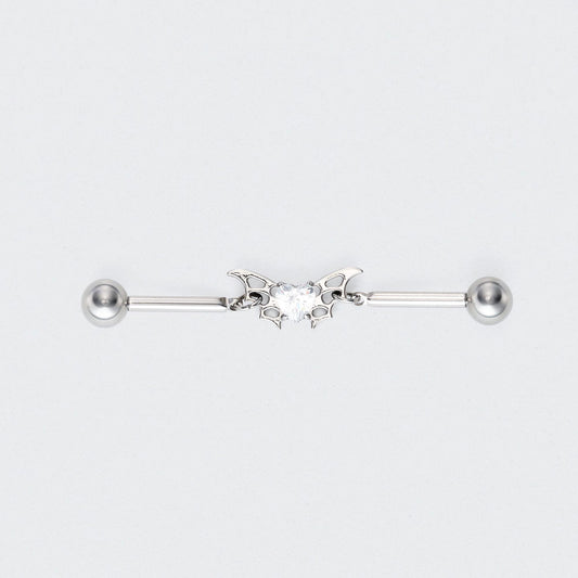 CZ Centre Butterfly Chain Industrial Barbell in Silver - Titanium