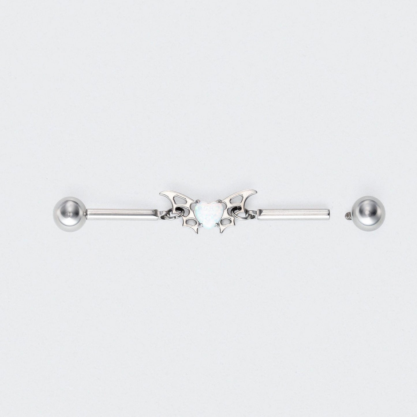 White Opal Centre Butterfly Chain Industrial Barbell in Silver - Titanium