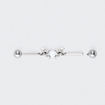 White Opal Centre Butterfly Chain Industrial Barbell in Silver - Titanium