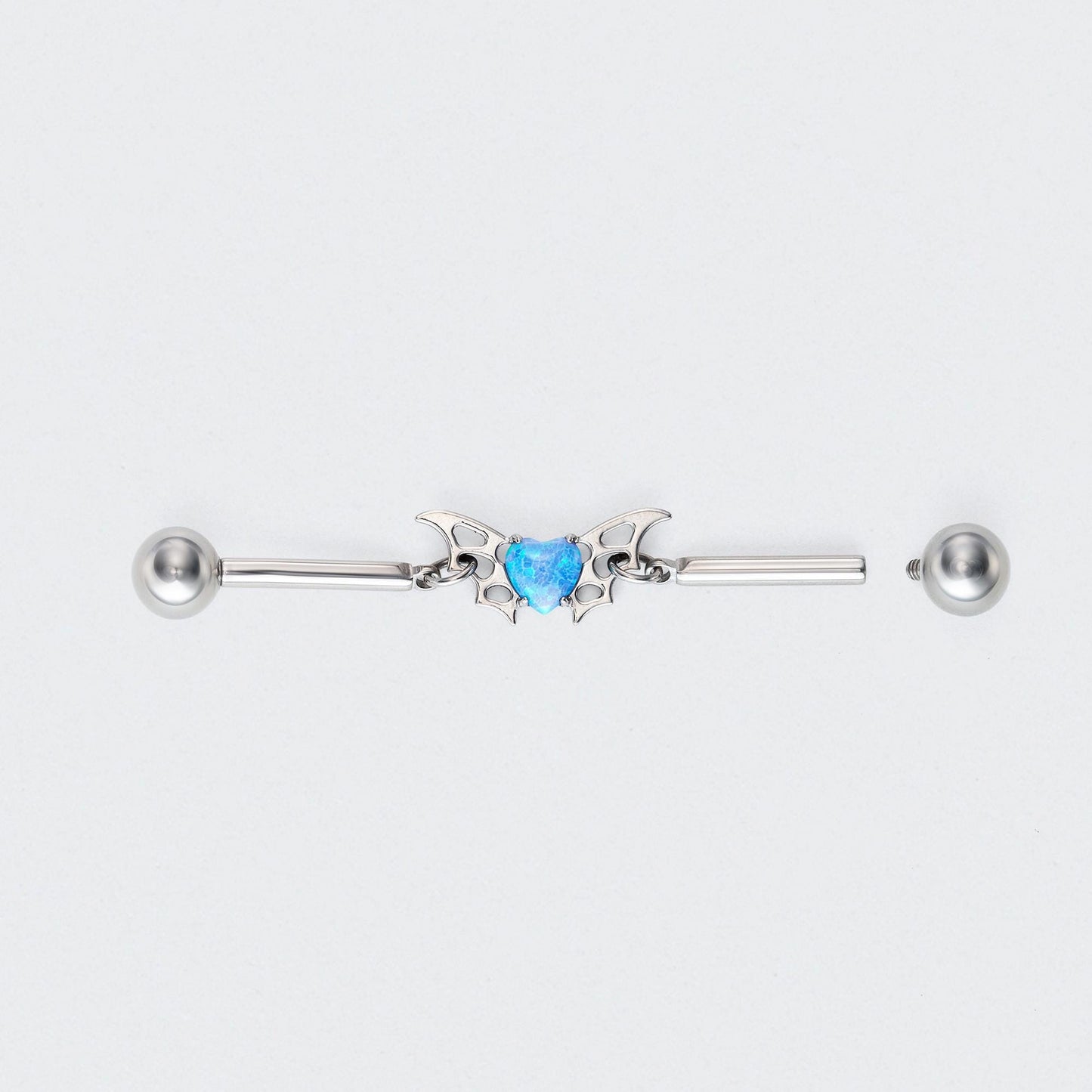 Blue Opal Centre Butterfly Chain Industrial Barbell in Silver - Titanium