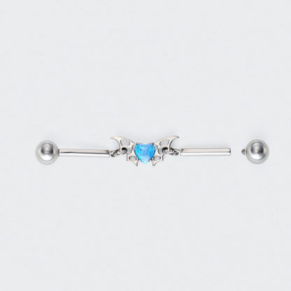 Blue Opal Centre Butterfly Chain Industrial Barbell in Silver - Titanium