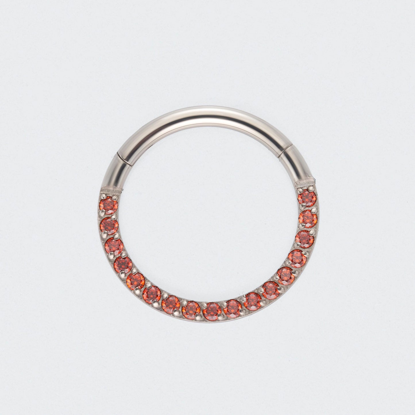 Red CZ Front Facing Hinged Segment Clicker Ring in Silver - Titanium