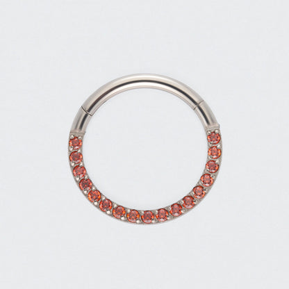 Red CZ Front Facing Hinged Segment Clicker Ring in Silver - Titanium