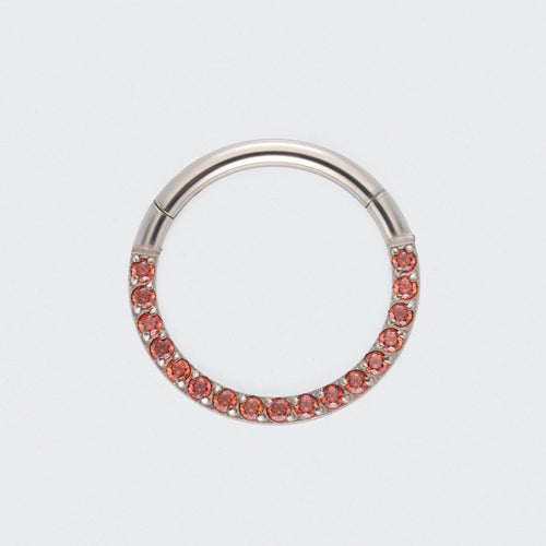 Red CZ Front Facing Hinged Segment Clicker Ring in Silver - Titanium