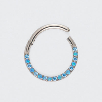 Aqua & Blue CZ Front Facing Segment Clicker Ring in Silver - Titanium