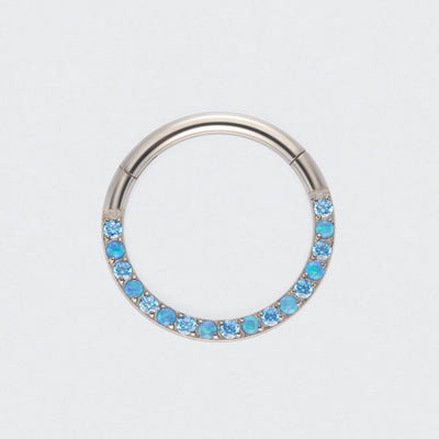 Aqua & Blue CZ Front Facing Segment Clicker Ring in Silver - Titanium