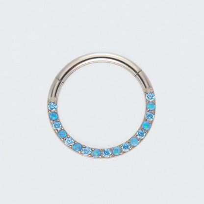 Aqua & Blue CZ Front Facing Segment Clicker Ring in Silver - Titanium