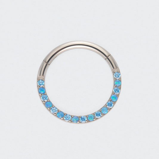Aqua & Blue CZ Front Facing Segment Clicker Ring in Silver - Titanium