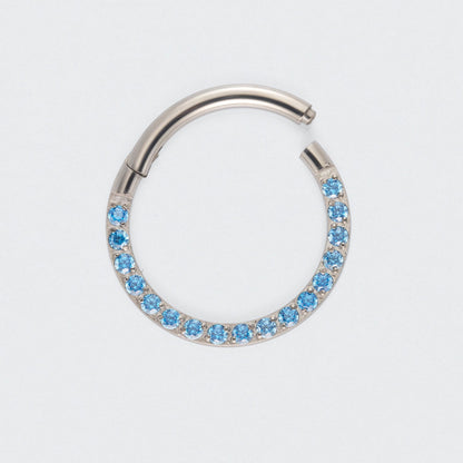 Aqua CZ Front Facing Segment Clicker Ring in Silver - Titanium
