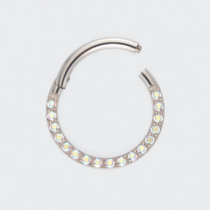 Aurora CZ Front Facing Segment Clicker Ring in Silver - Titanium