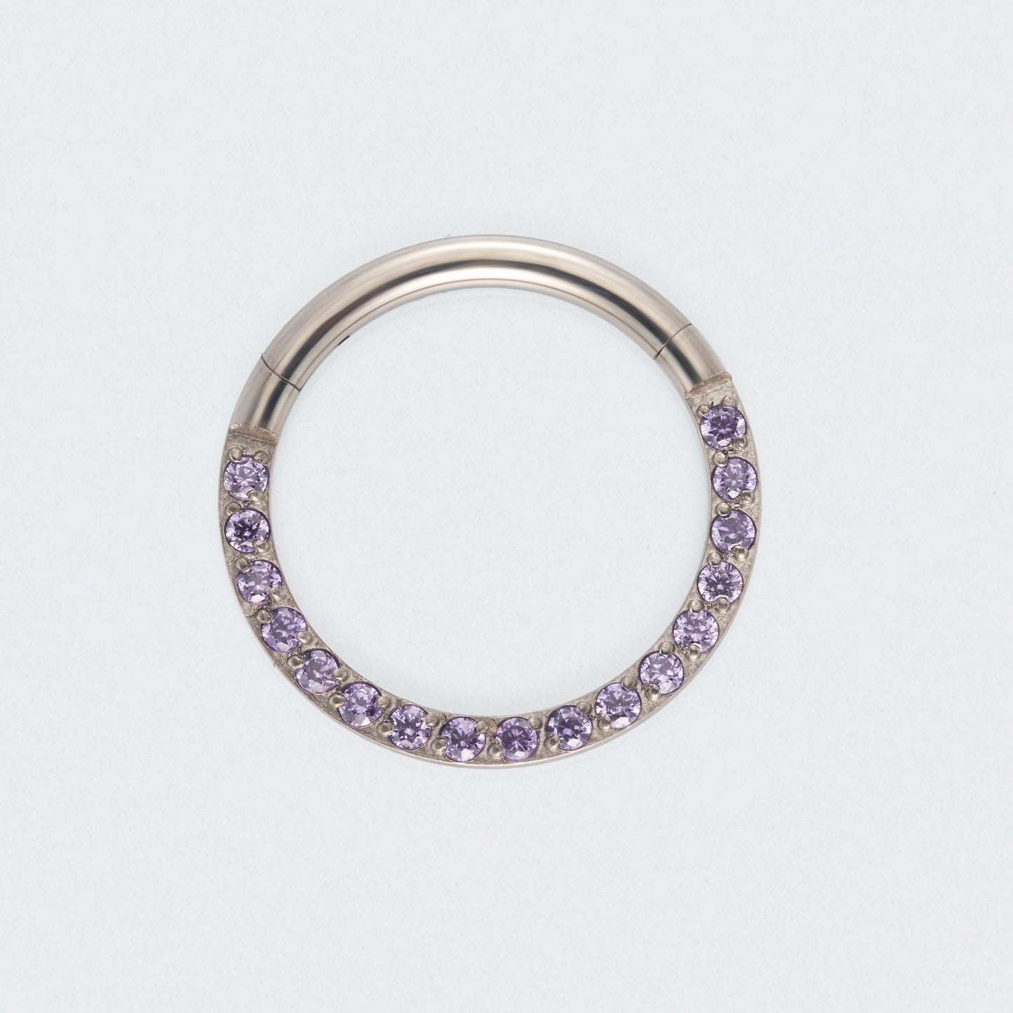 Purple CZ Front Facing Hinged Segment Clicker Ring in Silver - Titanium