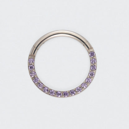 Purple CZ Front Facing Hinged Segment Clicker Ring in Silver - Titanium