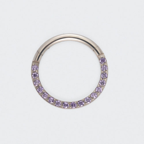 Purple CZ Front Facing Hinged Segment Clicker Ring in Silver - Titanium