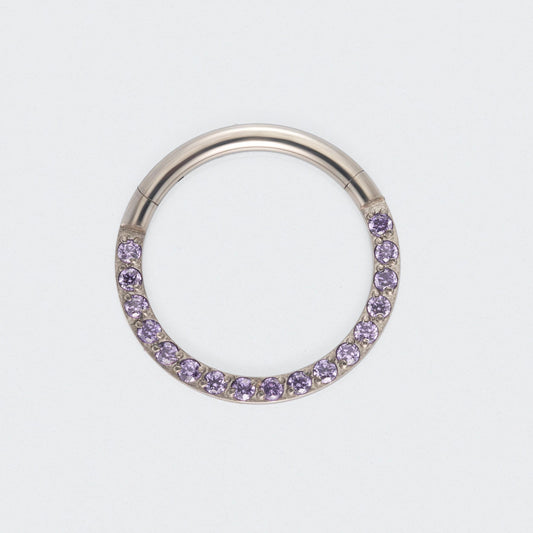 Purple CZ Front Facing Hinged Segment Clicker Ring in Silver - Titanium
