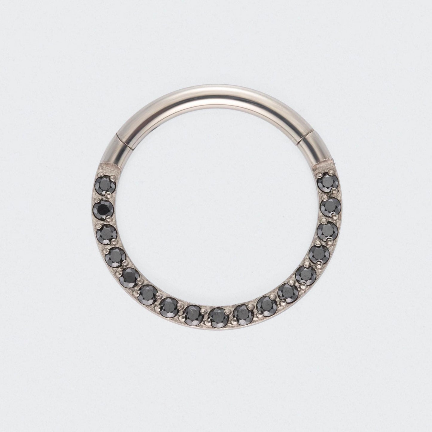 Black CZ Front Facing Hinged Segment Clicker Ring in Silver - Titanium