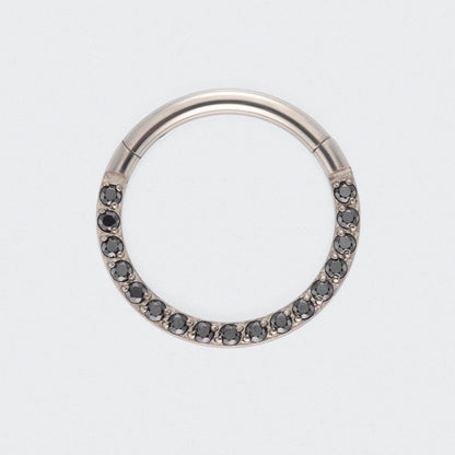Black CZ Front Facing Hinged Segment Clicker Ring in Silver - Titanium