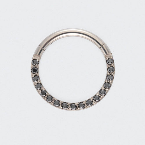 Black CZ Front Facing Hinged Segment Clicker Ring in Silver - Titanium
