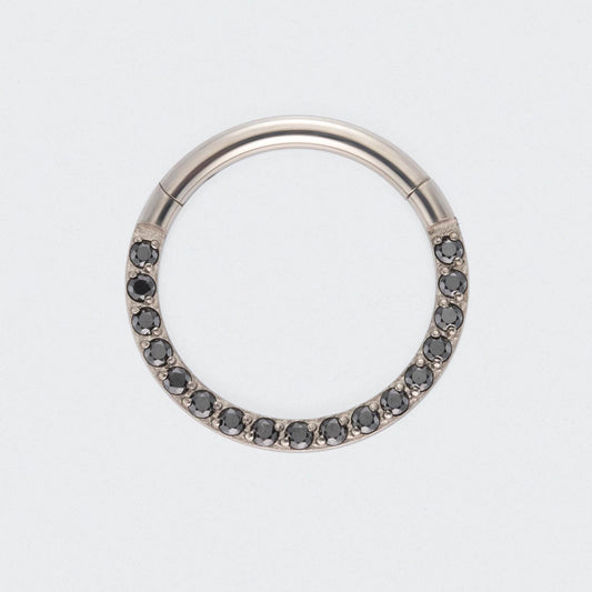 Black CZ Front Facing Hinged Segment Clicker Ring in Silver - Titanium