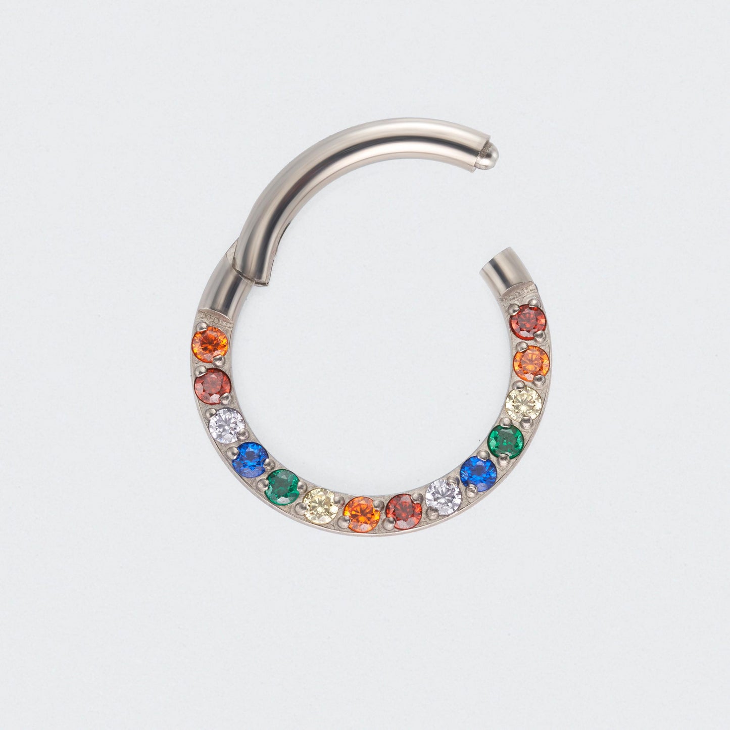 Rainbow CZ Front Facing Segment Clicker Ring in Silver - Titanium