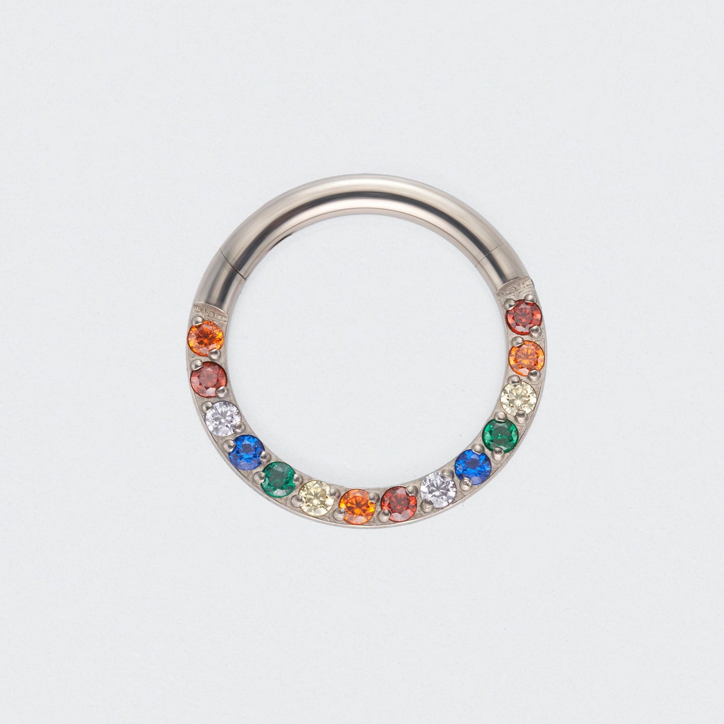 Rainbow CZ Front Facing Segment Clicker Ring in Silver - Titanium
