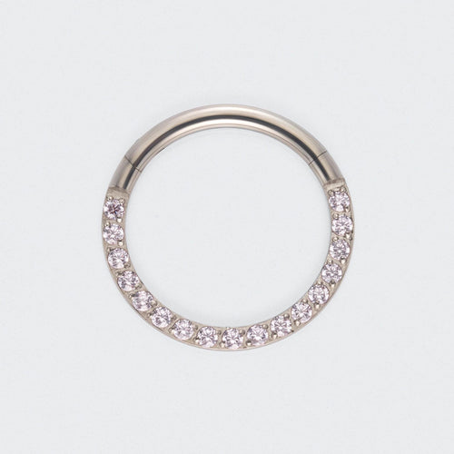 Pink CZ Front Facing Hinged Segment Clicker Ring in Silver - Titanium