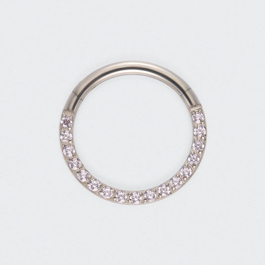Pink CZ Front Facing Hinged Segment Clicker Ring in Silver - Titanium