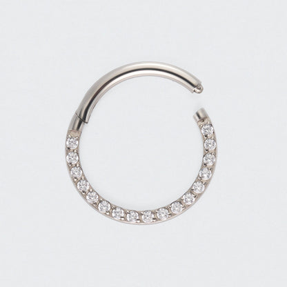 CZ Front Facing Segment Hinged Clicker Ring in Silver - Titanium