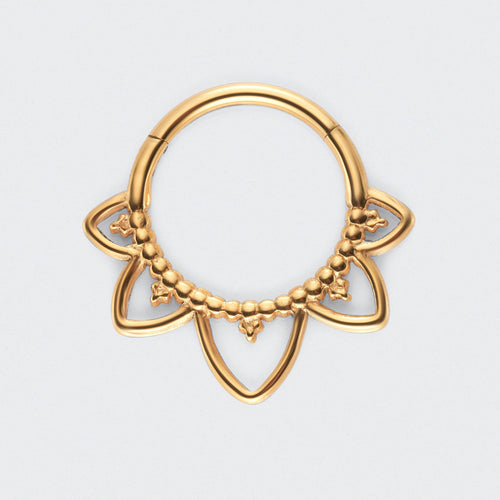 Floral Face Segment Clicker Ring in Gold - Titanium