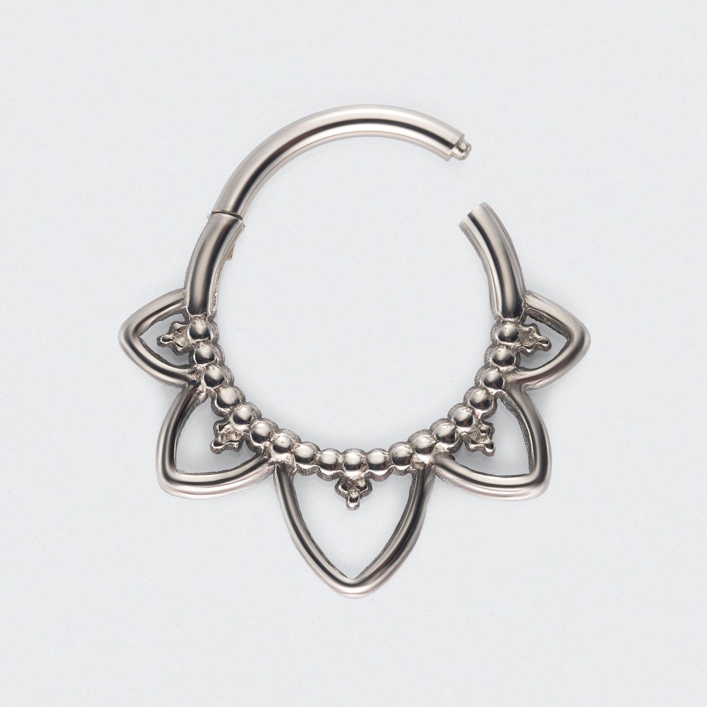 Floral Face Segment Hinged Clicker Ring in Silver - Titanium