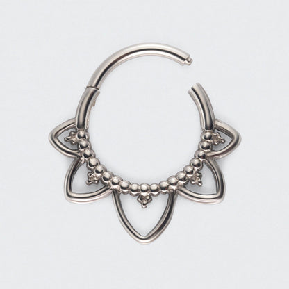 Floral Face Segment Hinged Clicker Ring in Silver - Titanium