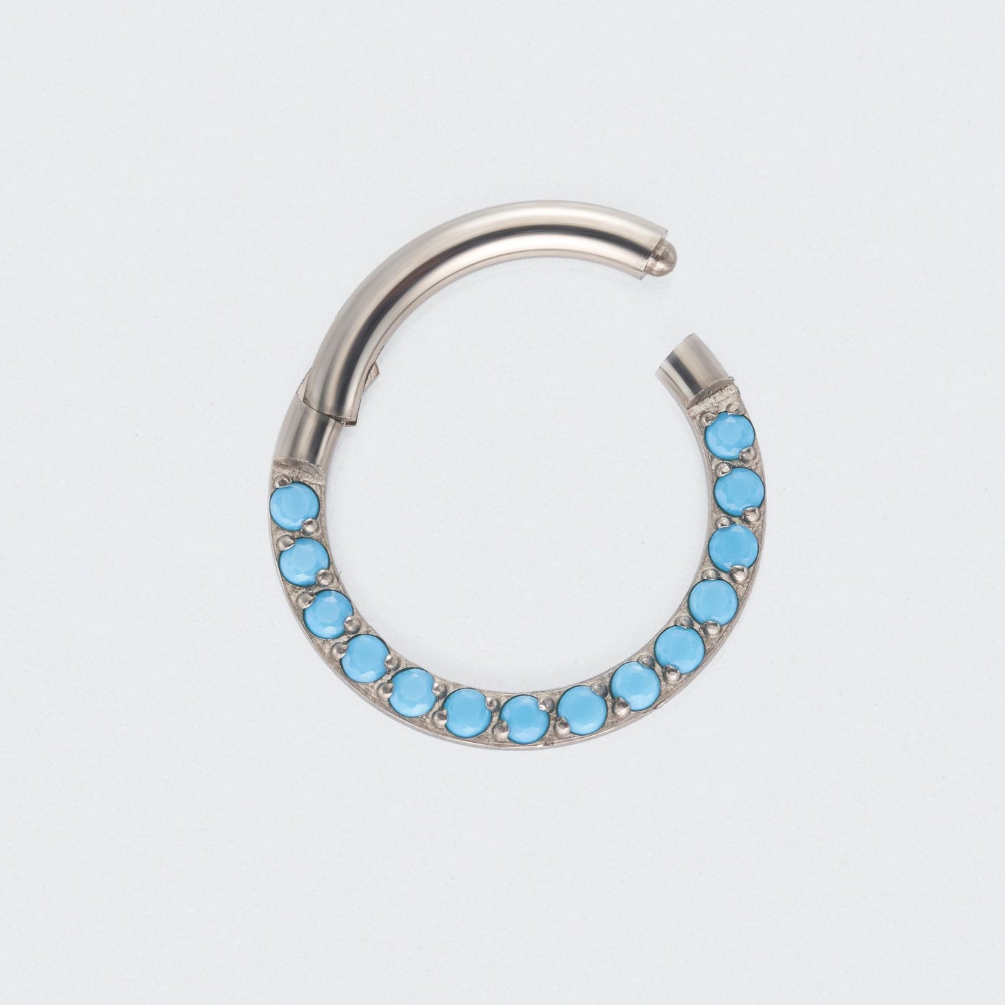 Turquoise Front Facing Segment Clicker Ring in Silver - Titanium