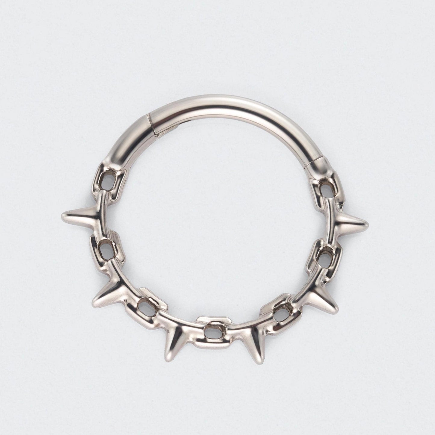 Chain & Spike Hinged Segment Hoop Ring in Silver - Titanium