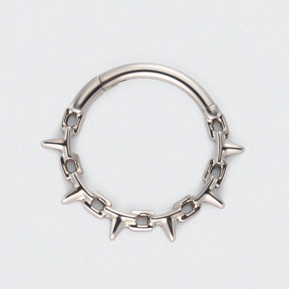Chain & Spike Hinged Segment Hoop Ring in Silver - Titanium