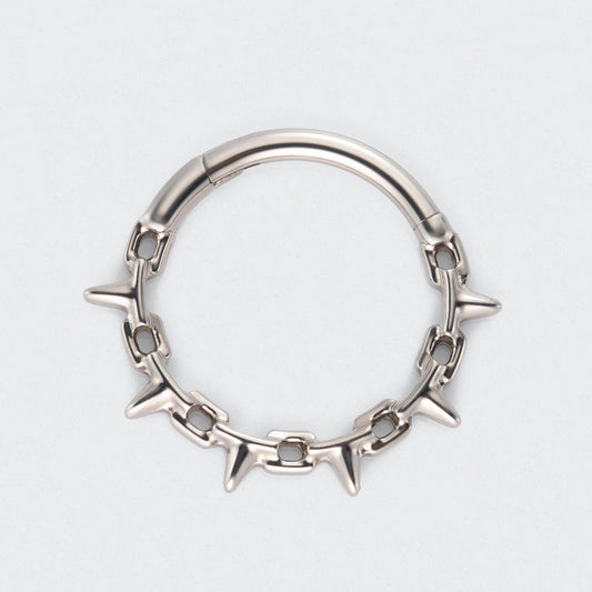 Chain & Spike Hinged Segment Hoop Ring in Silver - Titanium