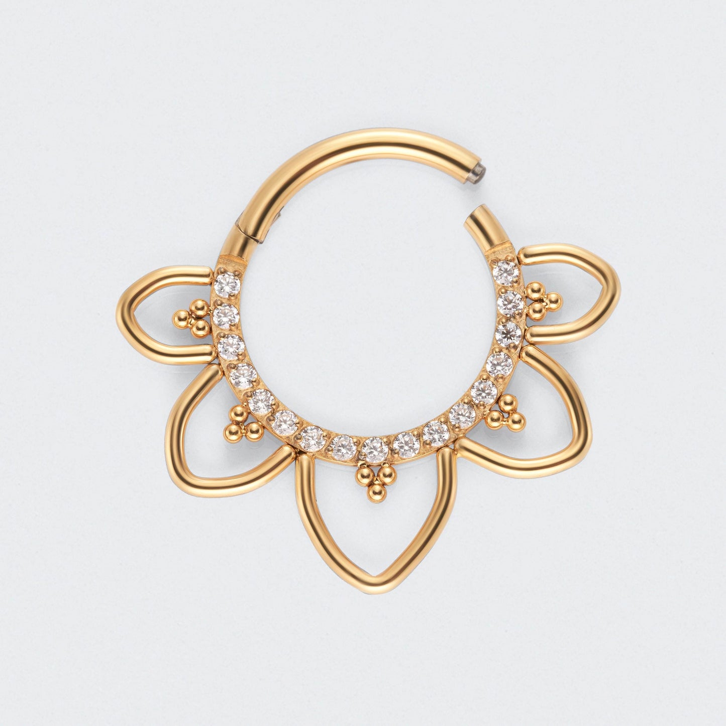 Floral CZ Front Facing Paved Segment Clicker Ring in Gold - Titanium