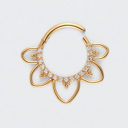 Floral CZ Front Facing Paved Segment Clicker Ring in Gold - Titanium