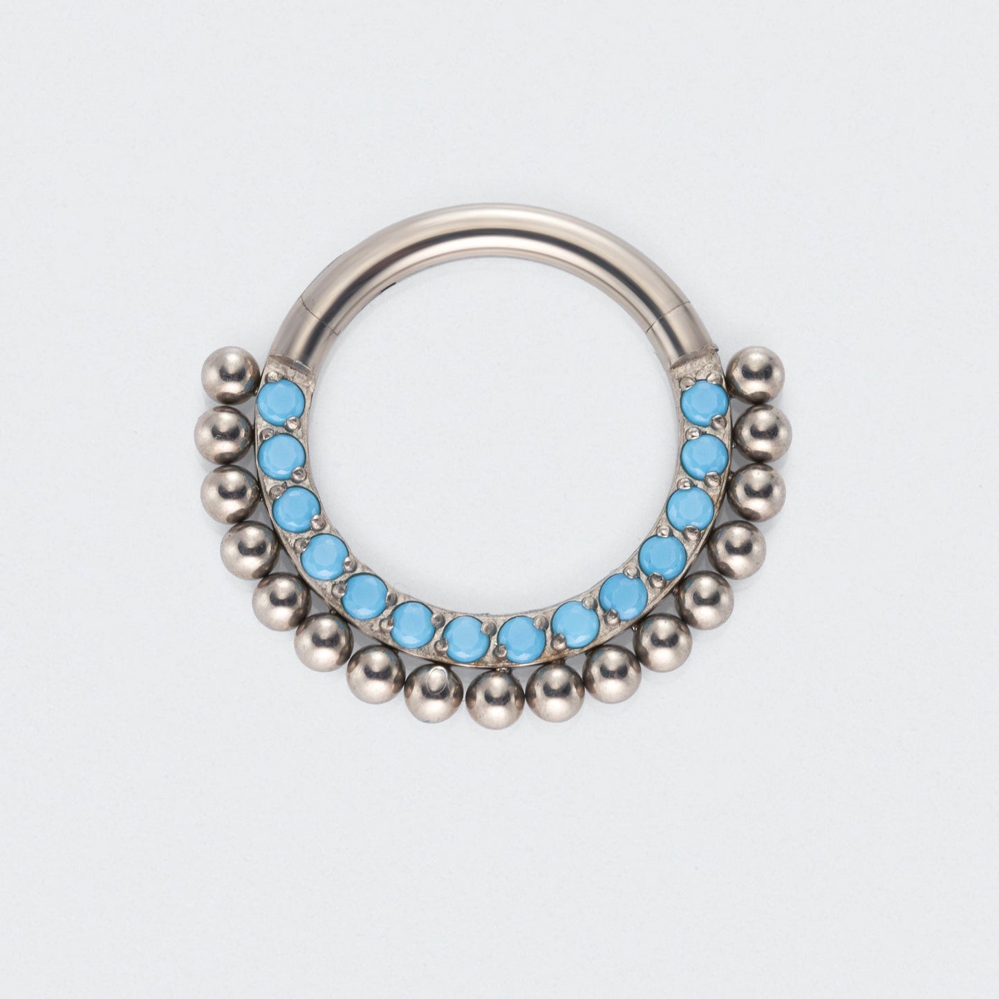 Turquoise Ball Cluster Hinged Segment Hoop Ring in Silver - Titanium