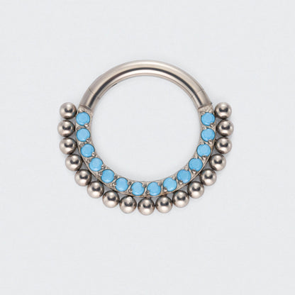Turquoise Ball Cluster Hinged Segment Hoop Ring in Silver - Titanium