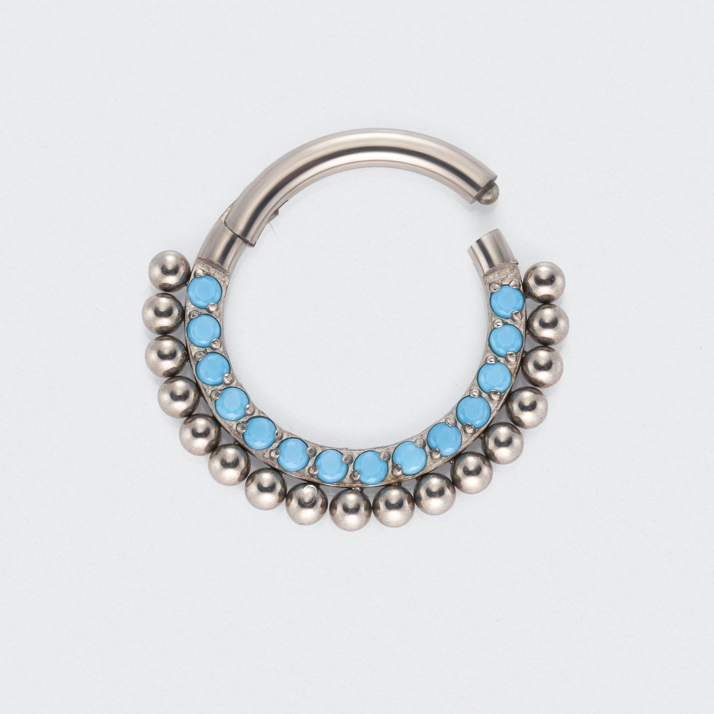 Turquoise Ball Cluster Hinged Segment Hoop Ring in Silver - Titanium