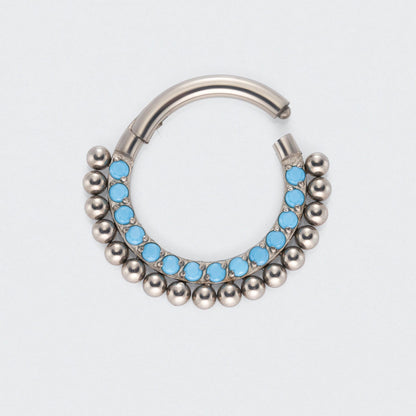 Turquoise Ball Cluster Hinged Segment Hoop Ring in Silver - Titanium