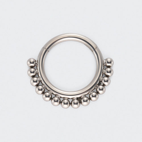Ball Cluster Hinged Segment Hoop Ring in Silver - Titanium