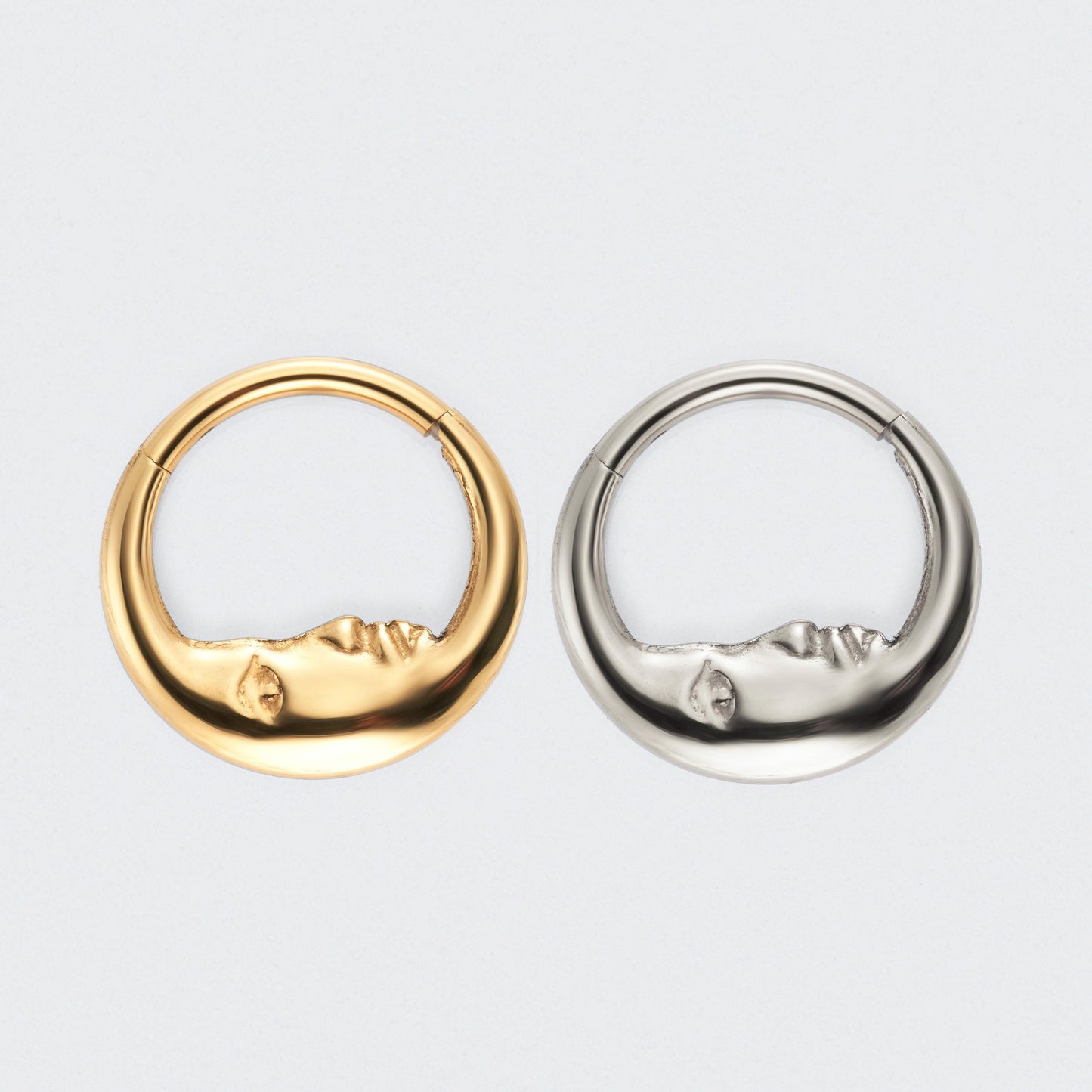 Crescent Moon Face High Polished Segment Ring in Gold - Titanium