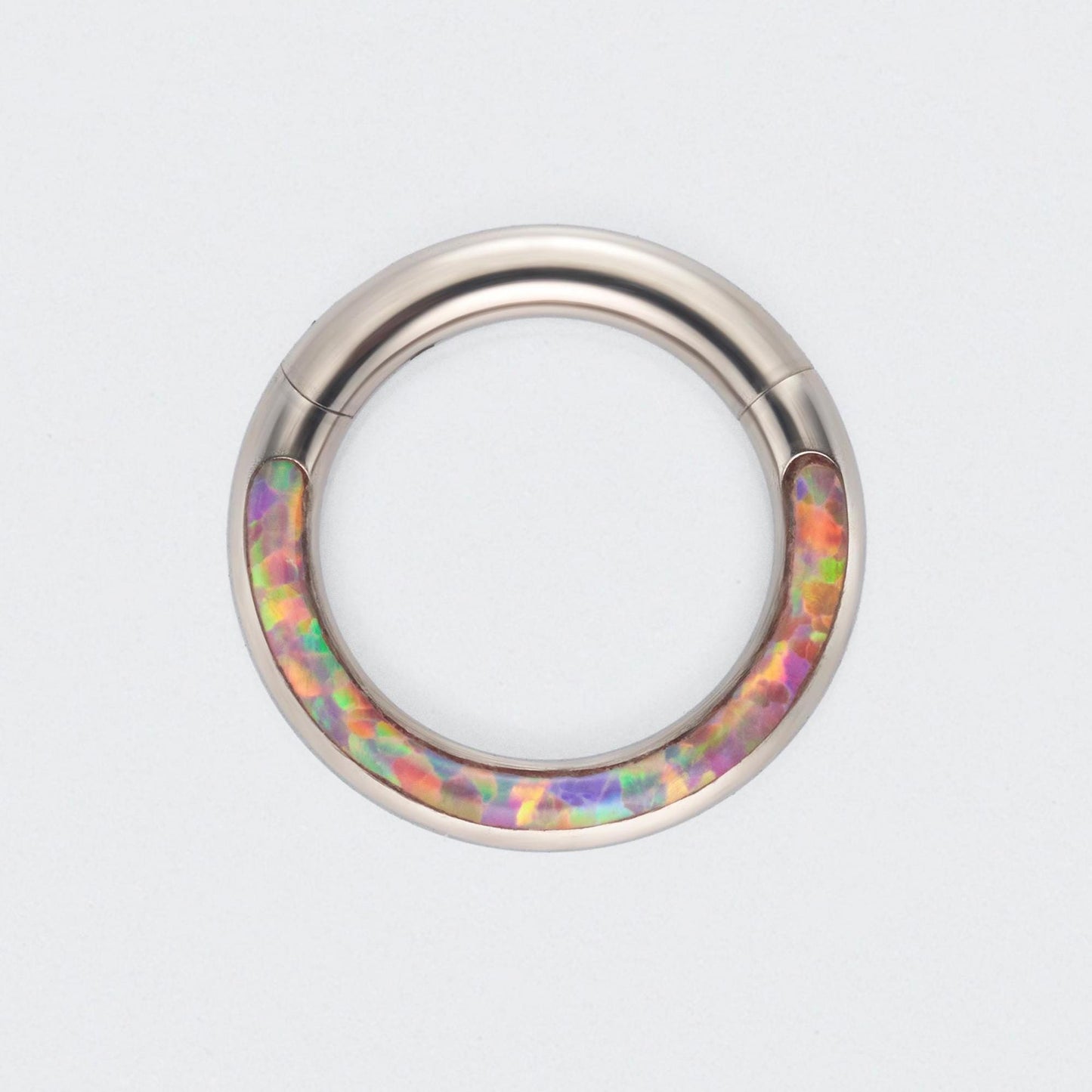 Pink Opal Front Facing Hinged Segment Clicker Ring in Silver - Titanium
