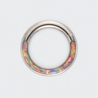 Pink Opal Front Facing Hinged Segment Clicker Ring in Silver - Titanium